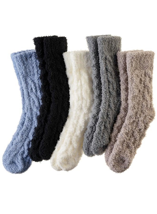 Eyean Womens Fuzzy Socks Soft Warm Fluffy Socks Winter Sleep Thermal Plush Casual Cozy Home Socks, 5 Pairs Colors 03, One size - Image 1