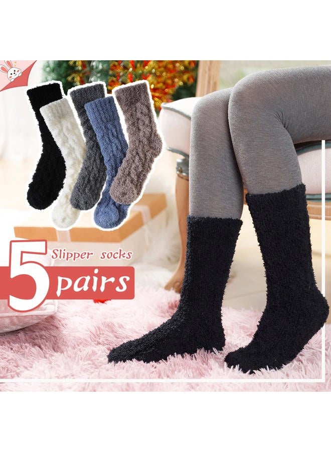 Eyean Womens Fuzzy Socks Soft Warm Fluffy Socks Winter Sleep Thermal Plush Casual Cozy Home Socks, 5 Pairs Colors 03, One size - Image 4