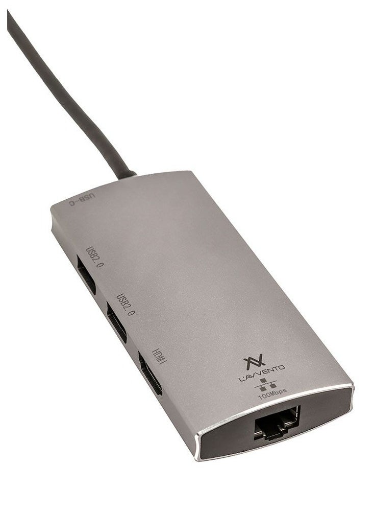 L'avvento - L'AVVENTO (US016) Type-C Hub 5in 1 - 2 USB 2.0, HDMI 4K RJ45 87W PD Power Output - Image 1