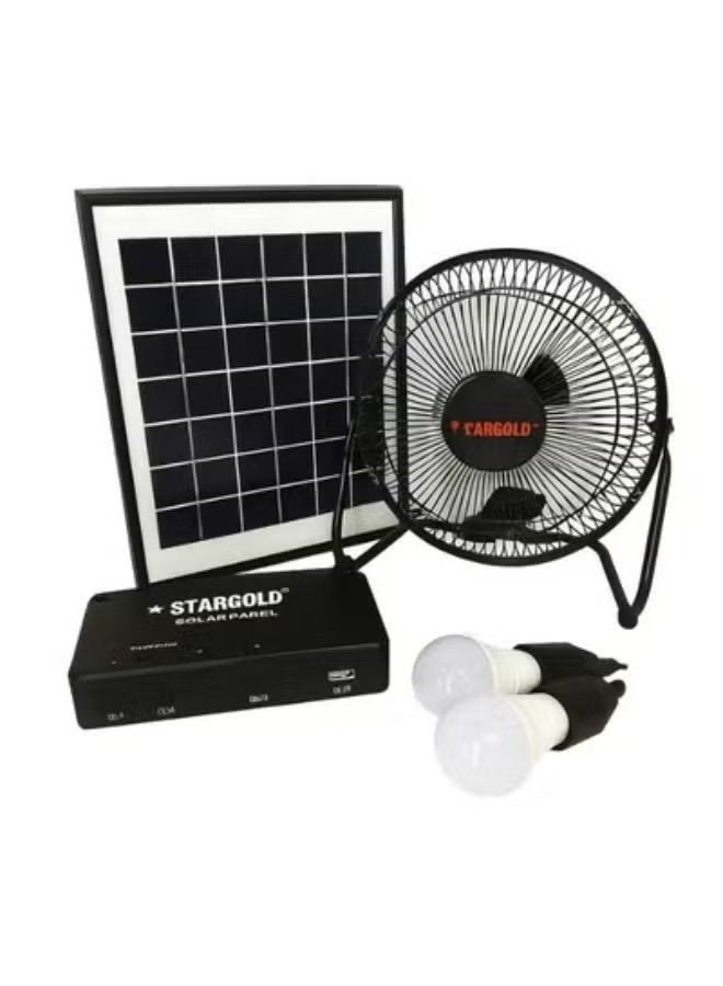 ستارجولد Portable Solar Power Lighting Kit with 6W Solar Panel, 3 Energy-Efficient LED Bulbs, 5W Rechargeable Fan, Built-In Battery Control Box, 5-in-1 Charging Cable for Indoor, Outdoor, Travel and Emergency Backup - Image 1