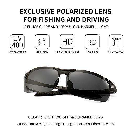 SUNGAIT Men's HD Polarized Sunglasses for Driving Fishing Cycling Running Metal Frame UV400 (Black, Gray) - Image 3