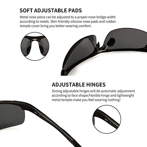 SUNGAIT Men's HD Polarized Sunglasses for Driving Fishing Cycling Running Metal Frame UV400 (Black, Gray) - Image 5