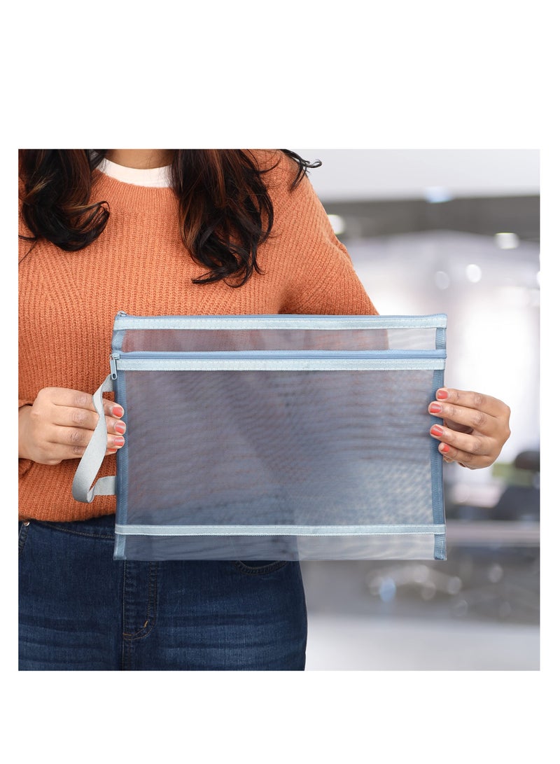 Zikra Assorted A4 Plastic Mesh Zipper Pouches, A4 Document Zip File Bags/Folders, Wallets for Travel Accessories, Cosmetics, School/Office, Pens/Pencils, or Bill Bag (10 Pack) (5 Colours) - Image 4