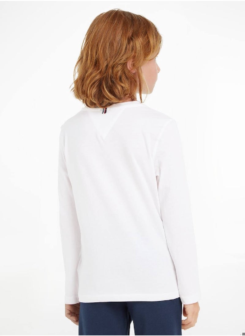 TOMMY HILFIGER - Boys' Long-Sleeve Organic Cotton T-Shirt, White - Image 1