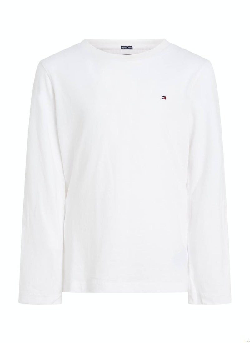 TOMMY HILFIGER - Boys' Long-Sleeve Organic Cotton T-Shirt, White - Image 1