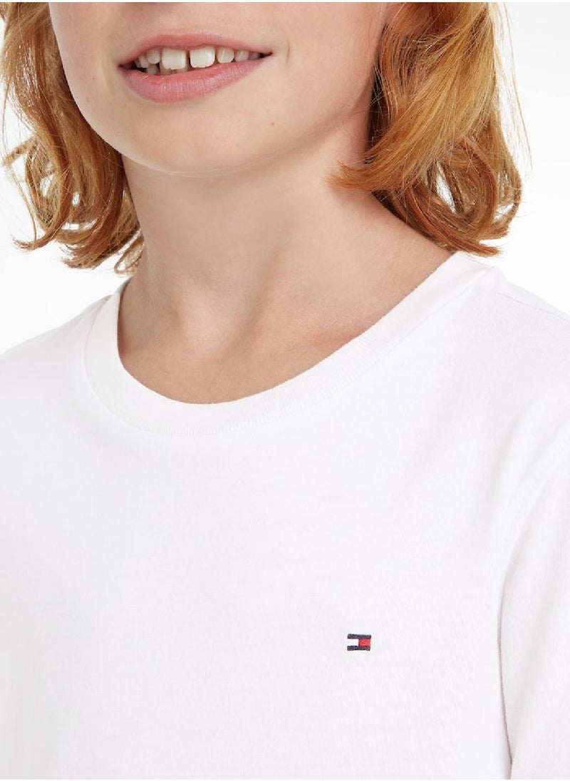 TOMMY HILFIGER - Boys' Long-Sleeve Organic Cotton T-Shirt, White - Image 1