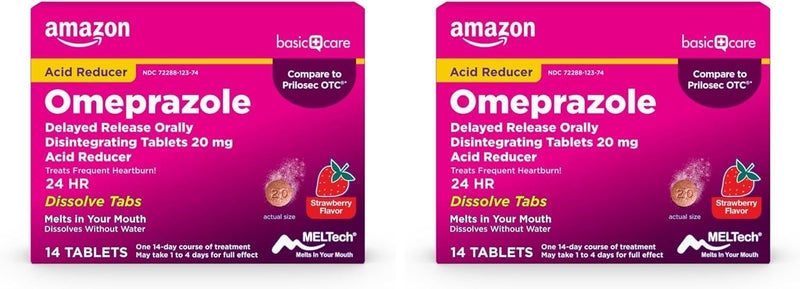 CARE Omeprazole Delayed Release Orally Disintegrating Tablets 20 mg Acid Reducer Strawberry Flavor 14 Count Pack of 2 - Image 1