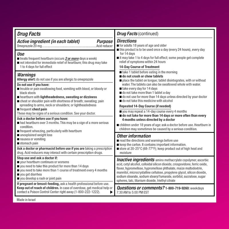 CARE Omeprazole Delayed Release Orally Disintegrating Tablets 20 mg Acid Reducer Strawberry Flavor 14 Count Pack of 2 - Image 4