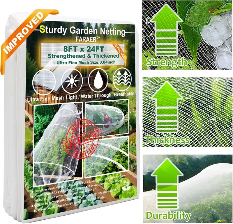 FARAER Garden Pest Barrier Netting, Insect Barrier Net 8x24Ft Ultra Fine Protect Netting Thickened Mesh Net Plant Covers for Vegetable Plants Fruits Greenhouse Row Cover Raised Bed Barrier Screen Bugs Out - Image 1