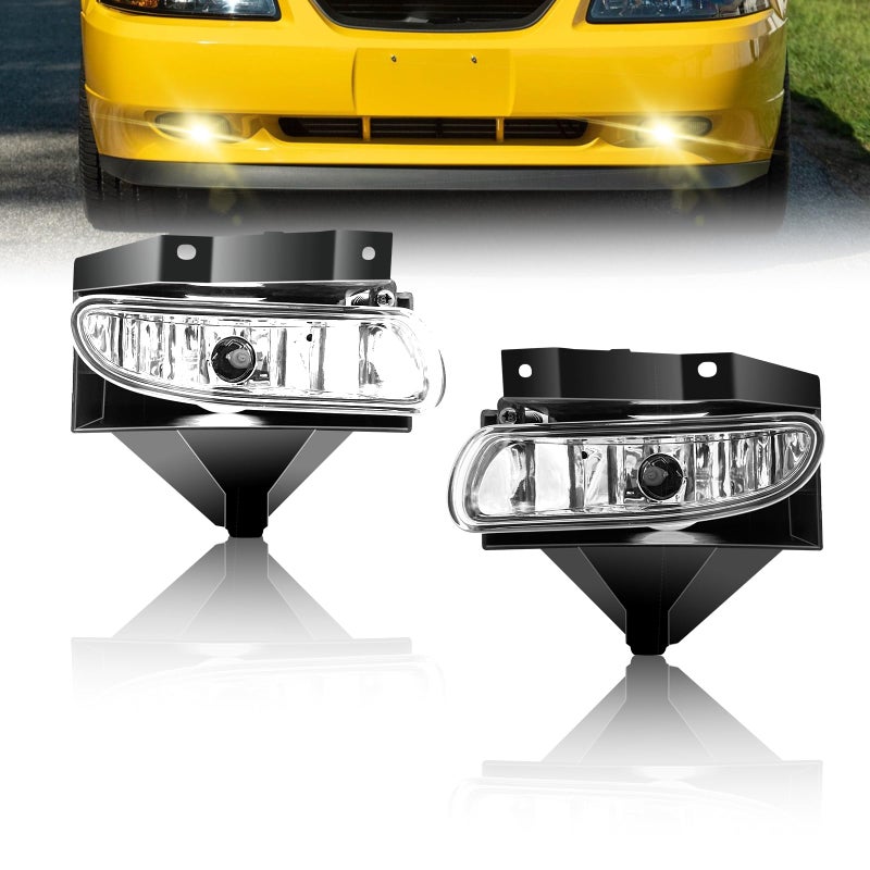 Shocklight Fog Lights Compatible with 1999 2000 2001 2002 2003 2004 Ford Mustang A Pair of Front Bumper Lamp With Clear Lens