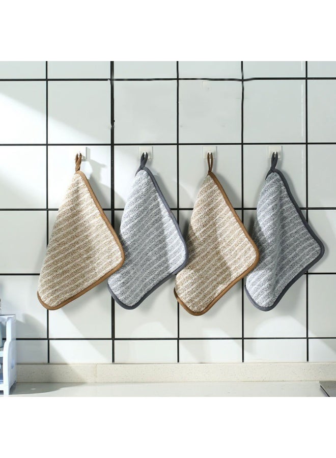 HOMESTAR 4-Pack Microfiber Dish Cloths With Striped Edges, Kitchen Cleaning Towels Absorbent Non-Shedding, Oil-Resistant Hanging Cleaning Rags For Household Use - Image 1