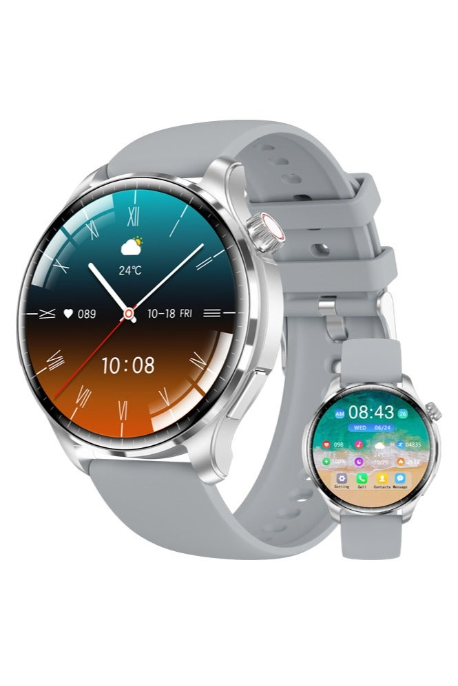 رولستيمي ساعة ذكية للرجال والنساء ، الرد / إجراء المكالمات ، 1.6 " شاشة آي بي 68 مقاوم للماء ، وسائط رياضية متعددة اللياقة البدنية ووتش مع النوم رصد عداد الخطى في الهواء الطلق ساعة ذكية لالروبوت دائرة الرقابة الداخلية ، الفضة سيليكون - Image 1