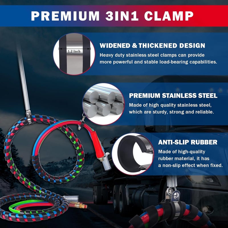 CheeMuii 15 FT Semi Truck Air Line Hose Assembly with Tender Spring & Gladhands - Red & Blue - Image 3