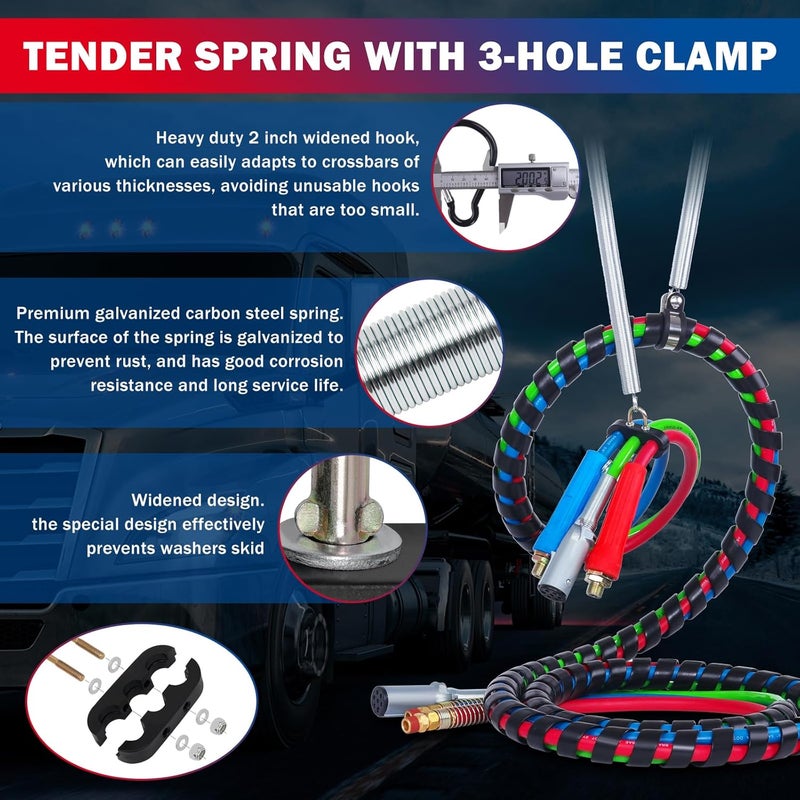 CheeMuii 15 FT Semi Truck Air Line Hose Assembly with Tender Spring & Gladhands - Red & Blue - Image 2