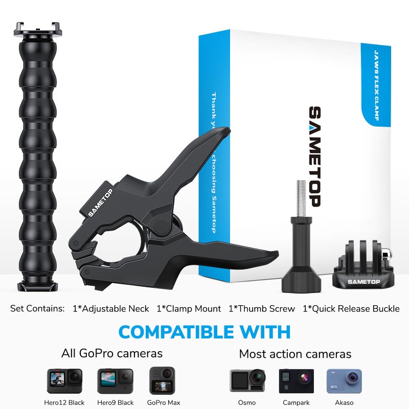 Sametop حامل ساميتوب جوز فليكس مع مشبك مرن متوافق مع كاميرات جوبرو هيرو 13، 12، 11، 10، 9، 8، 7، 6، 5، 4، سيشن، 3+، 3، 2، 1، ماكس، هيرو (2018)، فيوجن، كاميرات دي جي آي أوزمو أكشن - Image 5