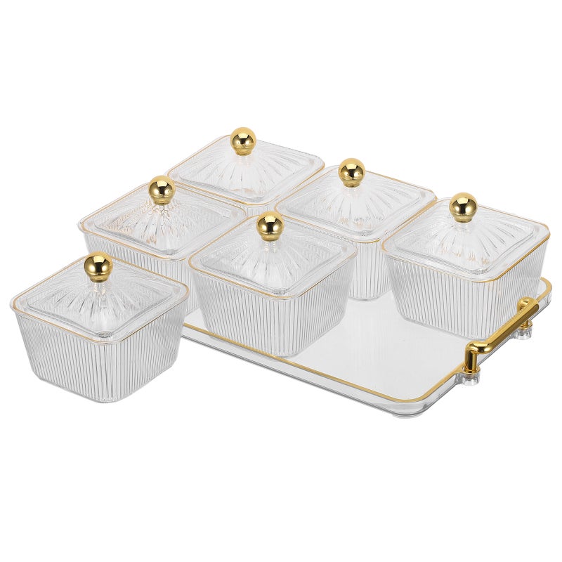 Snack Platter with Lid, Sectioned Appetizer Tray, Divided Snack Plate for Party, 6 Compartment Serving Tray for Nuts, Fruit, , Veggies Transparent - Image 4
