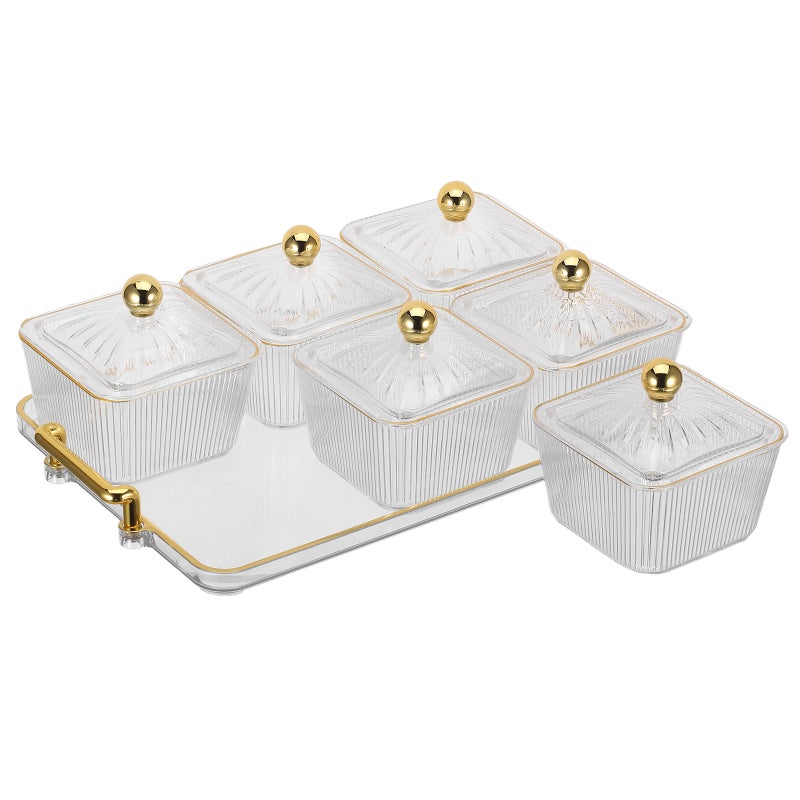 Snack Platter with Lid, Sectioned Appetizer Tray, Divided Snack Plate for Party, 6 Compartment Serving Tray for Nuts, Fruit, , Veggies Transparent - Image 1