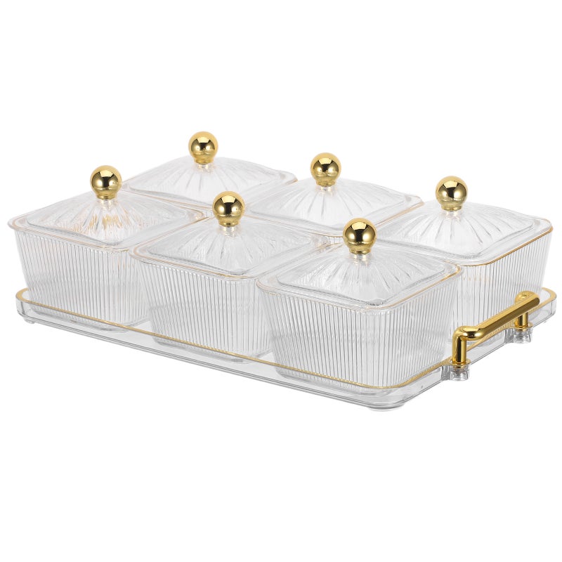 Snack Platter with Lid, Sectioned Appetizer Tray, Divided Snack Plate for Party, 6 Compartment Serving Tray for Nuts, Fruit, , Veggies Transparent - Image 5