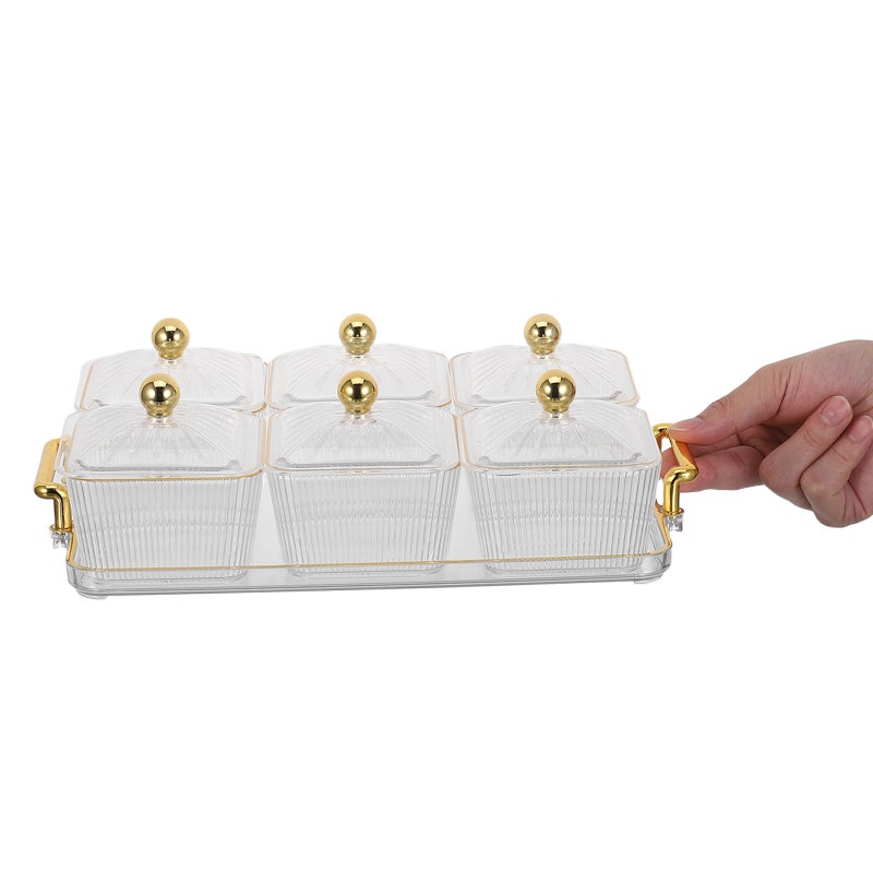 Snack Platter with Lid, Sectioned Appetizer Tray, Divided Snack Plate for Party, 6 Compartment Serving Tray for Nuts, Fruit, , Veggies Transparent - Image 2