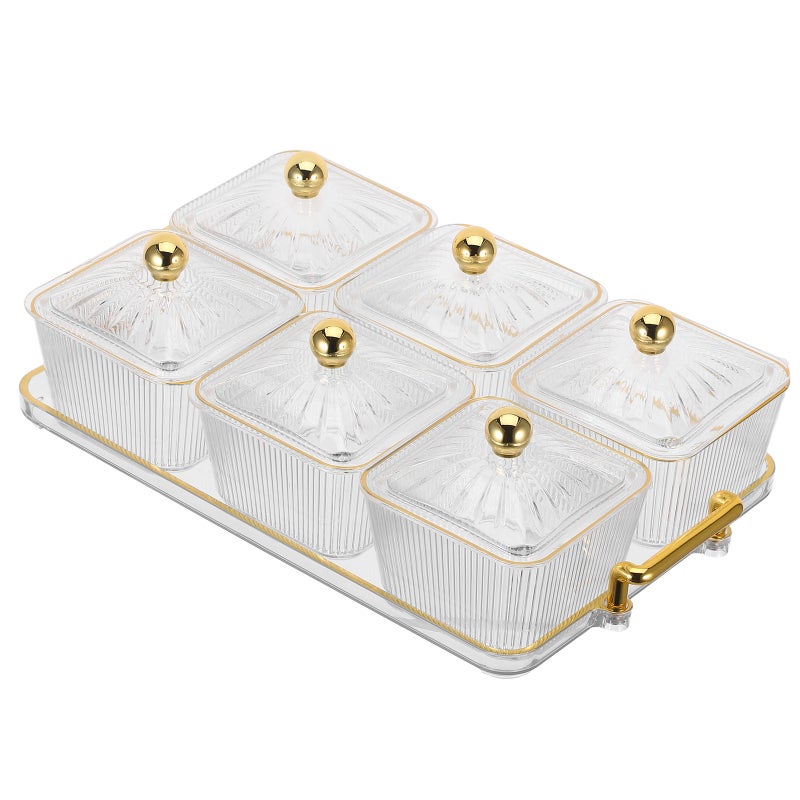 Snack Platter with Lid, Sectioned Appetizer Tray, Divided Snack Plate for Party, 6 Compartment Serving Tray for Nuts, Fruit, , Veggies Transparent - Image 3