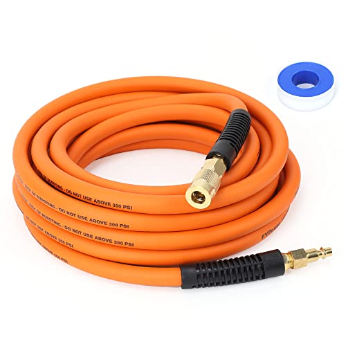 FYPower Air Compressor Hose 3/8 Inch x 25 Feet Hybrid Hose with Fittings, Flexible and Kink Resistant, 1/4" Industrial Quick Coupler and Plug Kit - Image 1
