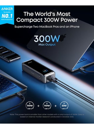 Anker Prime Power Bank, 26,250mAh 3-Port Portable Charger with 300W Output, Two-Way Charging, Flight-Approved, App Control, For MacBook, iPhone 17/16 Series, and More, Charging Base Not Included - view 3