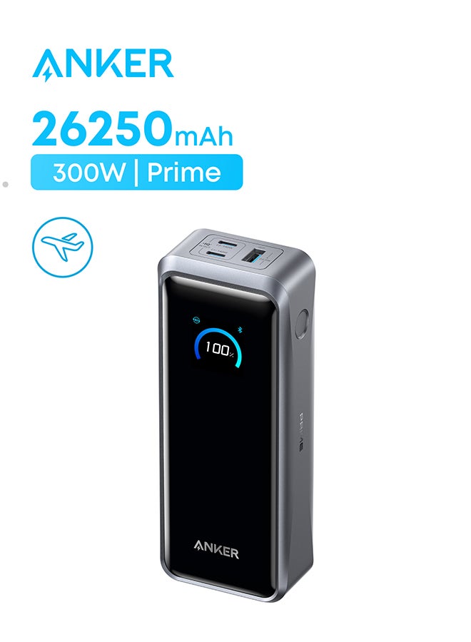 Anker Prime Power Bank, 26,250mAh 3-Port Portable Charger with 300W Output, Two-Way Charging, Flight-Approved, App Control, For MacBook, iPhone 17/16 Series, and More, Charging Base Not Included