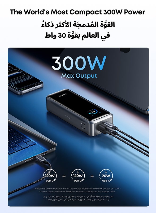 أنكر بانك الطاقة أنكر برايم، 26,250 مللي أمبير، شاحن محمول 3 منافذ مع 300 واط إخراج، شحن ثنائي الاتجاه، معتمد للطيران، تحكم عبر التطبيق، لجهاز ماك بوك، آيفون 17/16، والمزيد، قاعدة الشحن غير مدرجة - Image 3