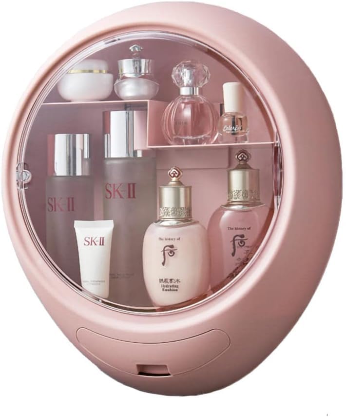 IKTU® Bathroom Cabinet Wall Mount Cosmetic Storage Box Makeup Organizer with Accessories Storage Drawer, Plastic (Pink) - Image 1