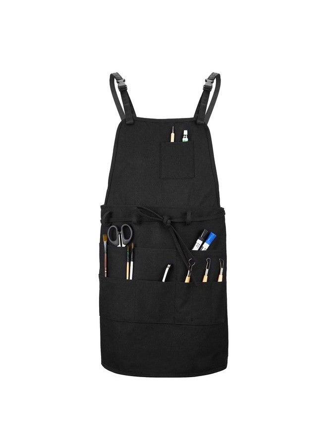 MYLIFEUNIT Artist Apron Adjustable Painting Apron With 10 Pockets For Arts And Craft Black Canvas Pottery Apron For Women Men  - Image 1