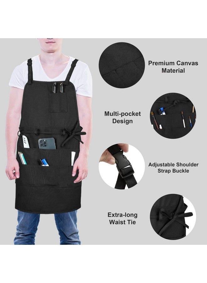 MYLIFEUNIT Artist Apron Adjustable Painting Apron With 10 Pockets For Arts And Craft Black Canvas Pottery Apron For Women Men  - Image 4