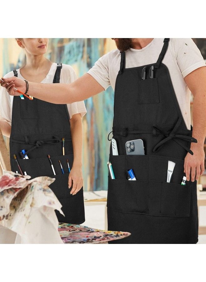 MYLIFEUNIT Artist Apron Adjustable Painting Apron With 10 Pockets For Arts And Craft Black Canvas Pottery Apron For Women Men  - Image 3