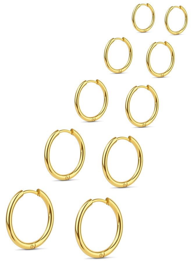 CLVJQ 5 Pairs Small Huggie Hoop Earrings for Women, Stainless Steel Lightweight Hypoallergenic Silver/Gold Earrings for Sensitive Ears, Stackable Cartilage Hoop, Minimalist Everyday Jewelry (6/8/10/12/14mm - Image 1
