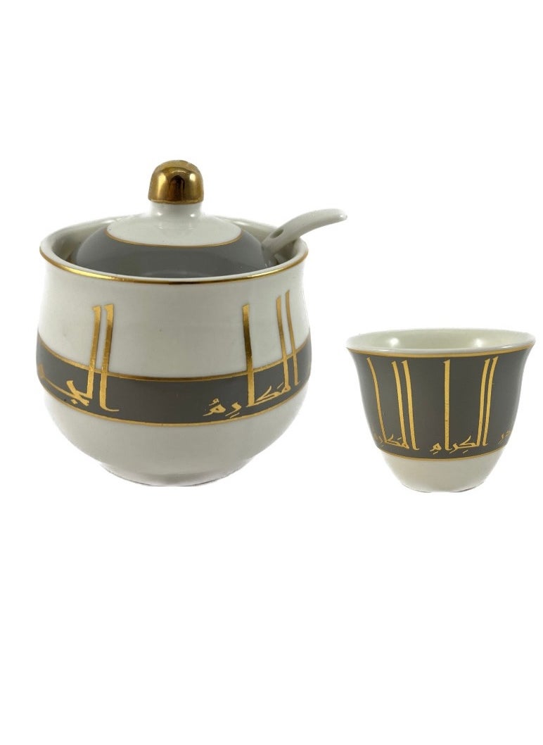 Homemaker 20-Piece Tea & Coffee Cups Set - 6 Tea Glass - 6 Coffee Cups - 6 Saucer - Sugar Bowl & Spoon - White & Clear & Grey & Gold  - Image 3