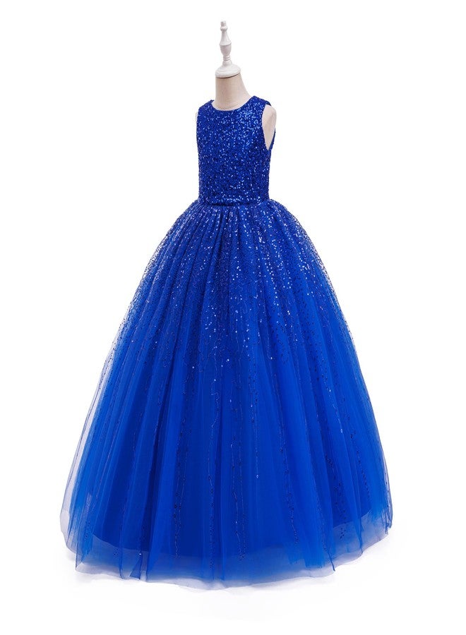 DPKM Flower Girls Sequin Dress Bridesmaid Sparkle Formal Wedding Party Birthday Kids Pageant Princess Prom Ball Gown, Royal Blue, 4-5 Years - Image 2