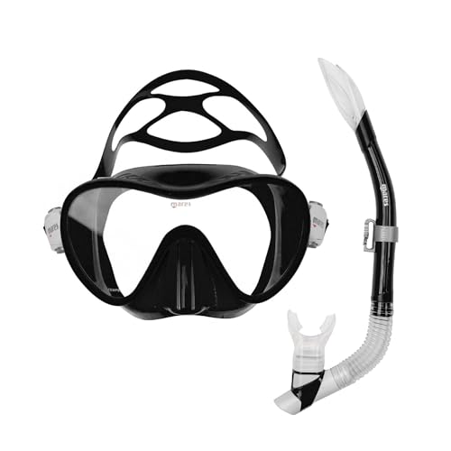 Mares Adult Combo Tropical Snorkeling Gear Set MonoLens Frameless Silicone Mask SemiDry Top wAntiSplash Snorkel Black - Image 3