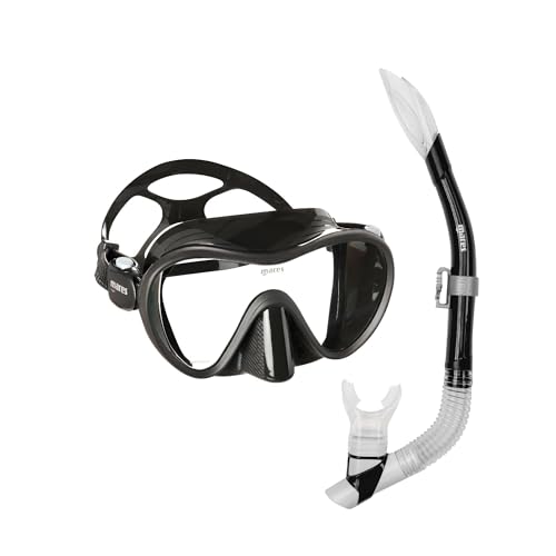 Mares Adult Combo Tropical Snorkeling Gear Set MonoLens Frameless Silicone Mask SemiDry Top wAntiSplash Snorkel Black - Image 1