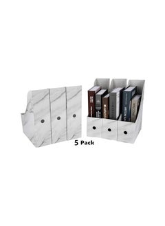 The Bros Magazine File Holder (5 Pack), Sturdy Cardboard Magazine Holder, Cardboard Magazine Rack with Labels, Paper Organizer Storage or Book Bins for Office or Classroom (Marble)  - Image 2