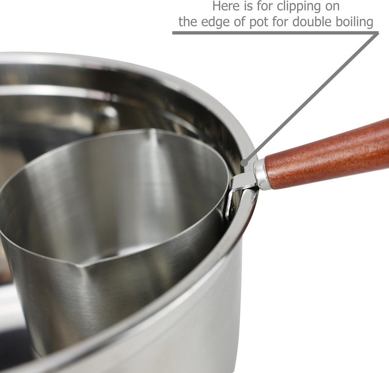 EIKS Stainless Steel Double Boiler Pot Warmer Pan with Heat Resistant Handle for Melting Chocolate Butter Candle & Warming Coffee Milk Tea, Capacity 16oz / 500ml - Image 4