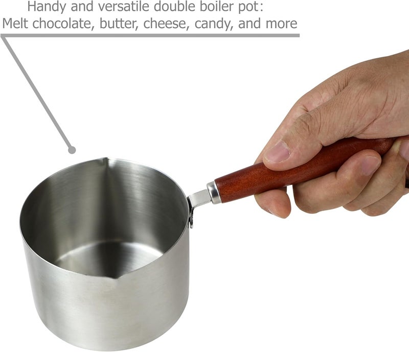 EIKS Stainless Steel Double Boiler Pot Warmer Pan with Heat Resistant Handle for Melting Chocolate Butter Candle & Warming Coffee Milk Tea, Capacity 16oz / 500ml - Image 2