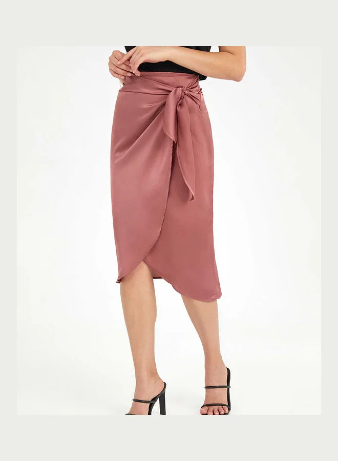 Styli Satin Wrap Front Detail Midi Skirt
