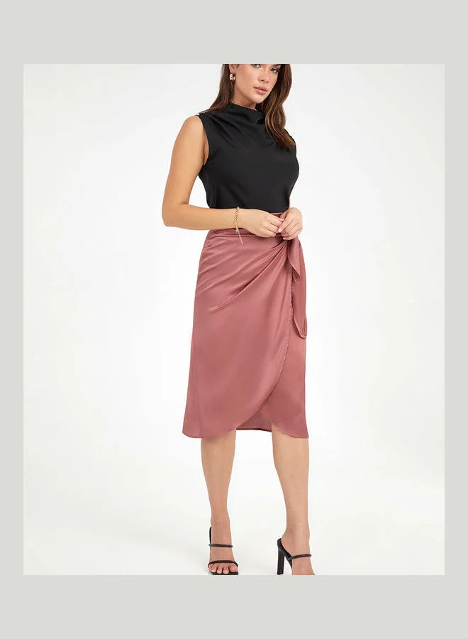 Styli Satin Wrap Front Detail Midi Skirt