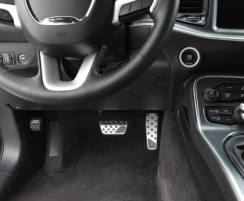 iJDMTOY 2pc Set Track Racing Style Direct Fit Silver Aluminum Foot Pedal Covers Compatible with Dodge Challenger Charger Magnum, Compatible with Chrysler 300 - Image 2