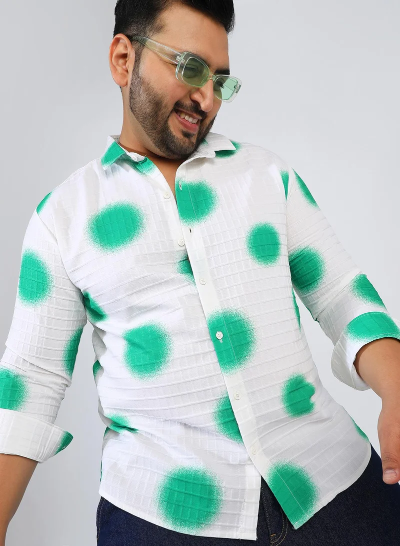 Instafab Plus Men's Chalk White:Emerald Green Spraypaint Shirt