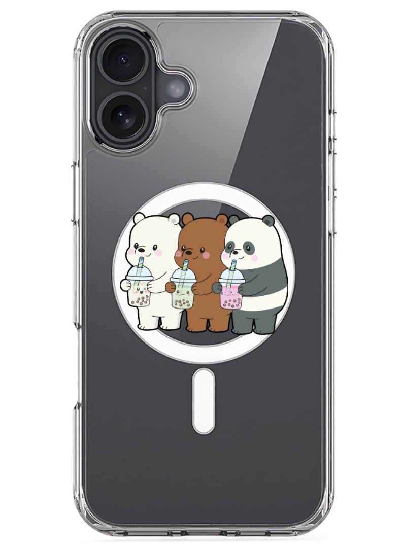 Theodor iPhone 16 Plus Magsafe Magnetic Case for iPhone Compatible with Wireless Charging, Shockproof Phone Bumper Cover - 3 Panda Drinking - Image 1