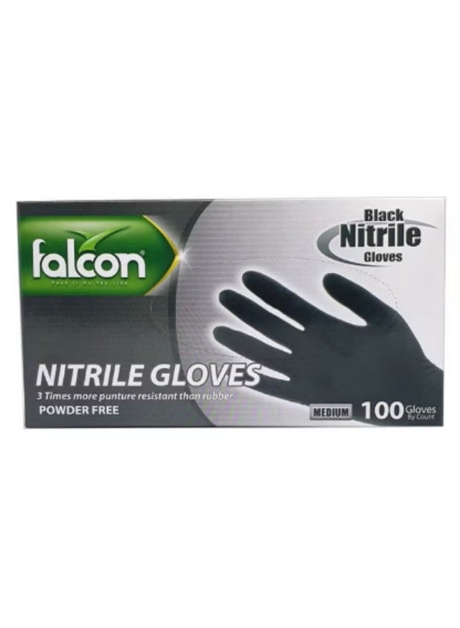 فالكون قفازات النتريل 100 قطعة متوسطة الحجم سوداء 9 بوصة سوداء 9 بوصة - Image 1