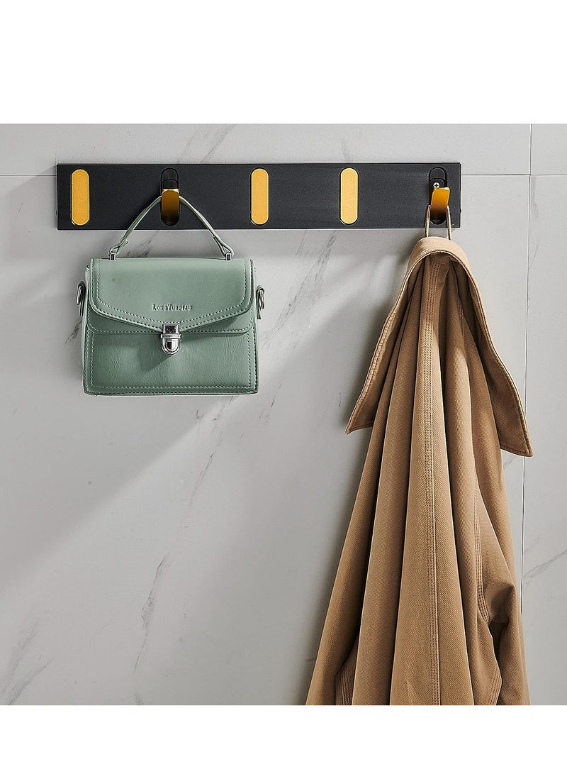 Excefore Folding Coat Hooks Invisible Wall Mounted 5 Towel Hooks Automatic Retractable Rack for Bathroom Kitchen Bedroom Space Saving Modern Foldable Wall Hooks (Black Gold) - Image 4