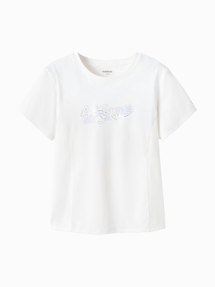 Balabala Girls' Short Sleeve T-Shirt With Front Print And Back Ruffle - Image 1