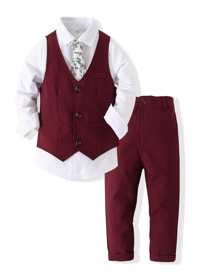 Kimocat Baby Boy Clothes Outfit Suit Long Sleeve Gentleman Tuxedo Vest Wedding Birthday Party Suit (US, Age, 4 Years, Red) - Image 1