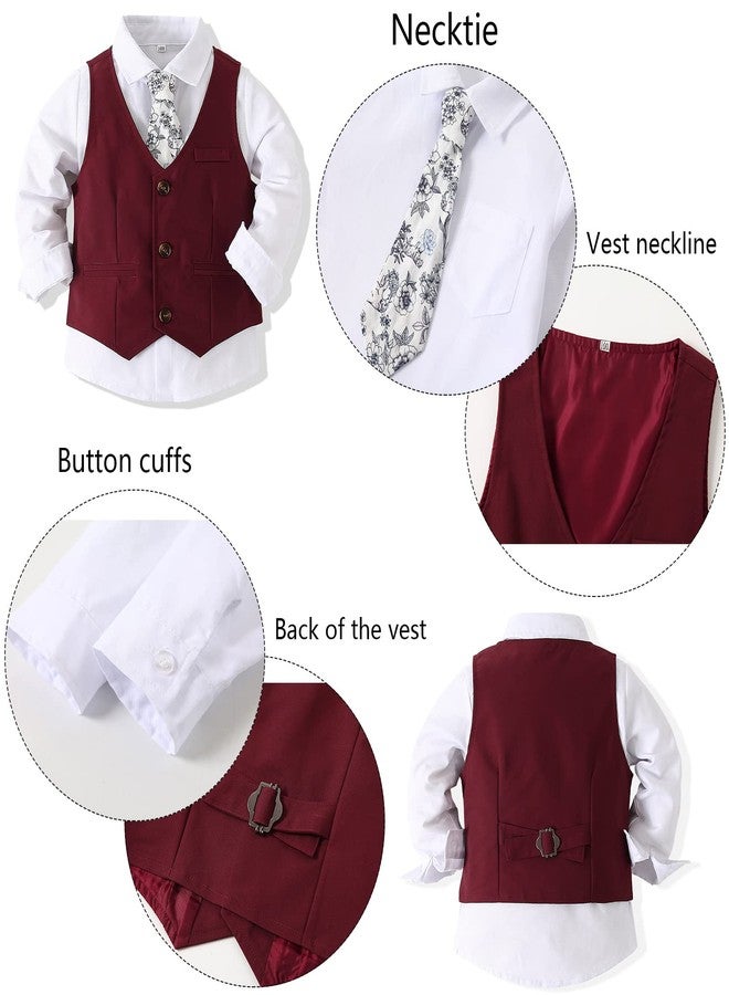 Kimocat Baby Boy Clothes Outfit Suit Long Sleeve Gentleman Tuxedo Vest Wedding Birthday Party Suit (US, Age, 4 Years, Red) - Image 3